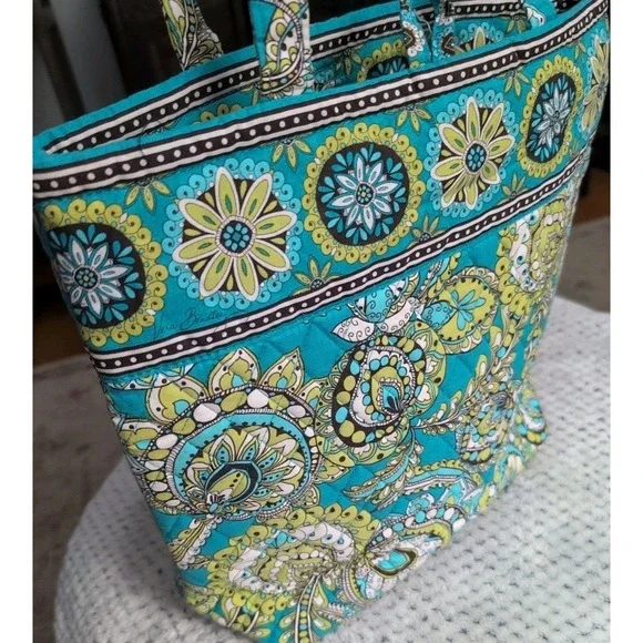 NWOT Vera Bradley Retired Peacock Pattern Teal Lime Green Large Purse Tote - Picture 5 of 7